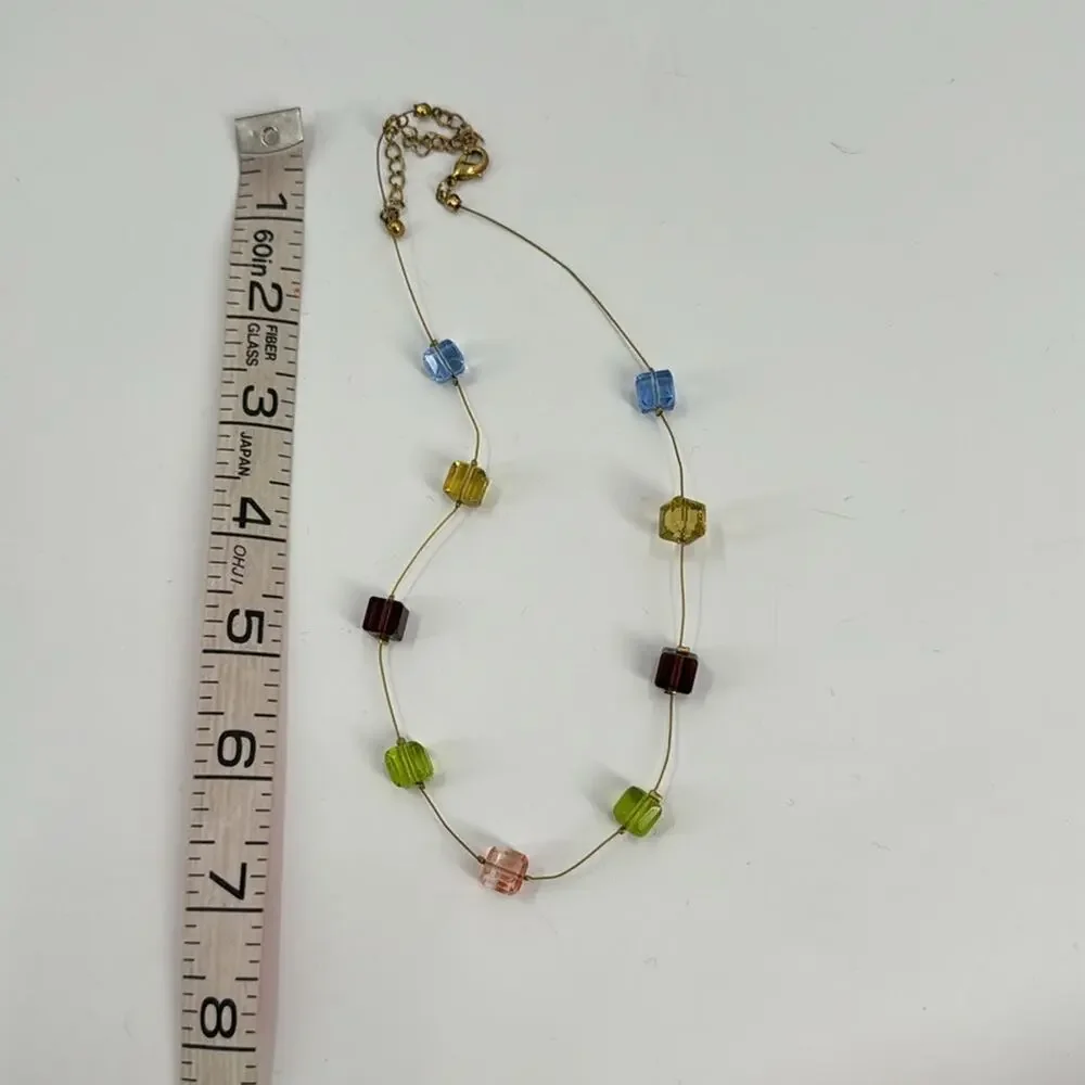 Multi colored glass beaded choker necklace